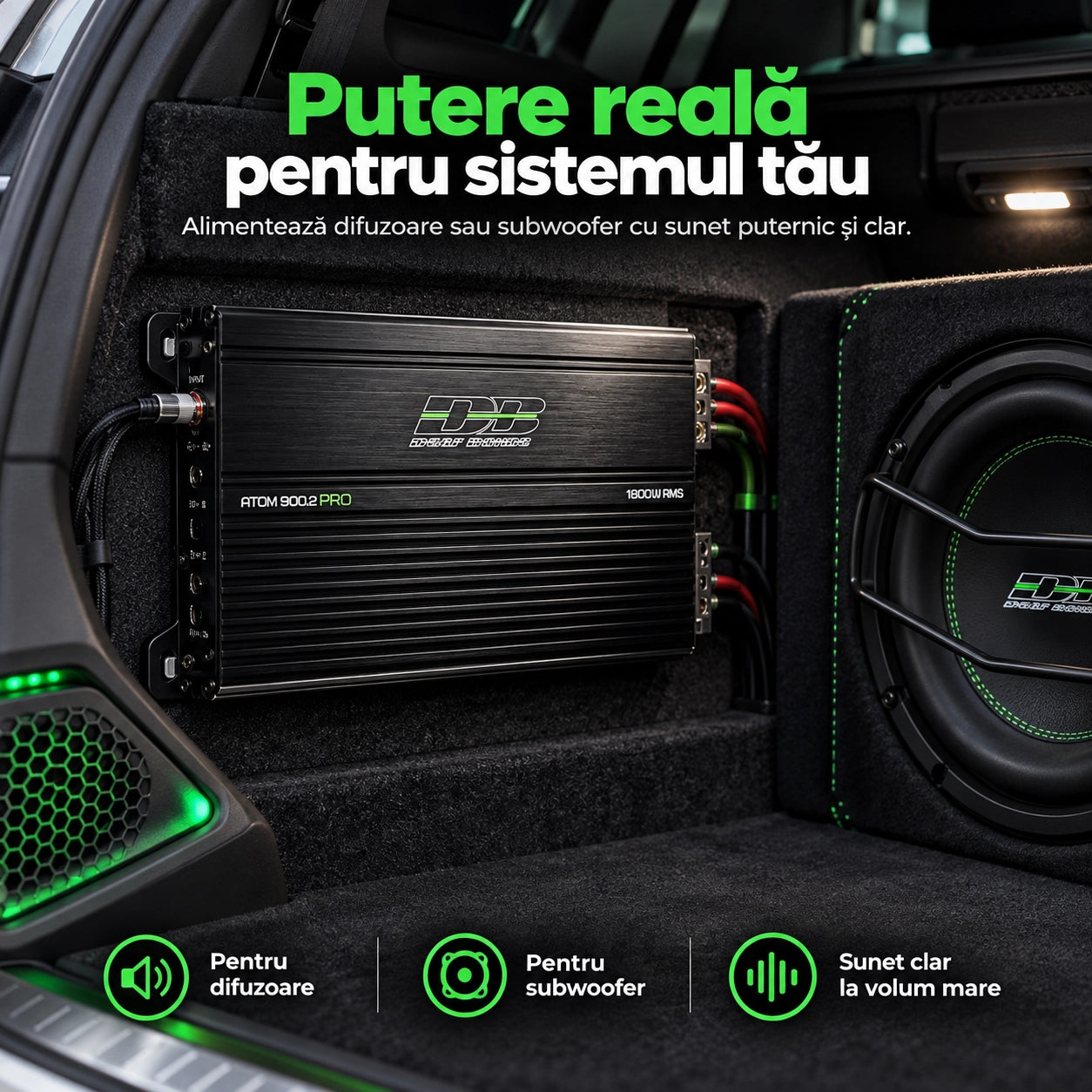 Amplificator Auto Deaf Bonce Apocalypse Atom 900.2 Pro, 2 canale, 1800W