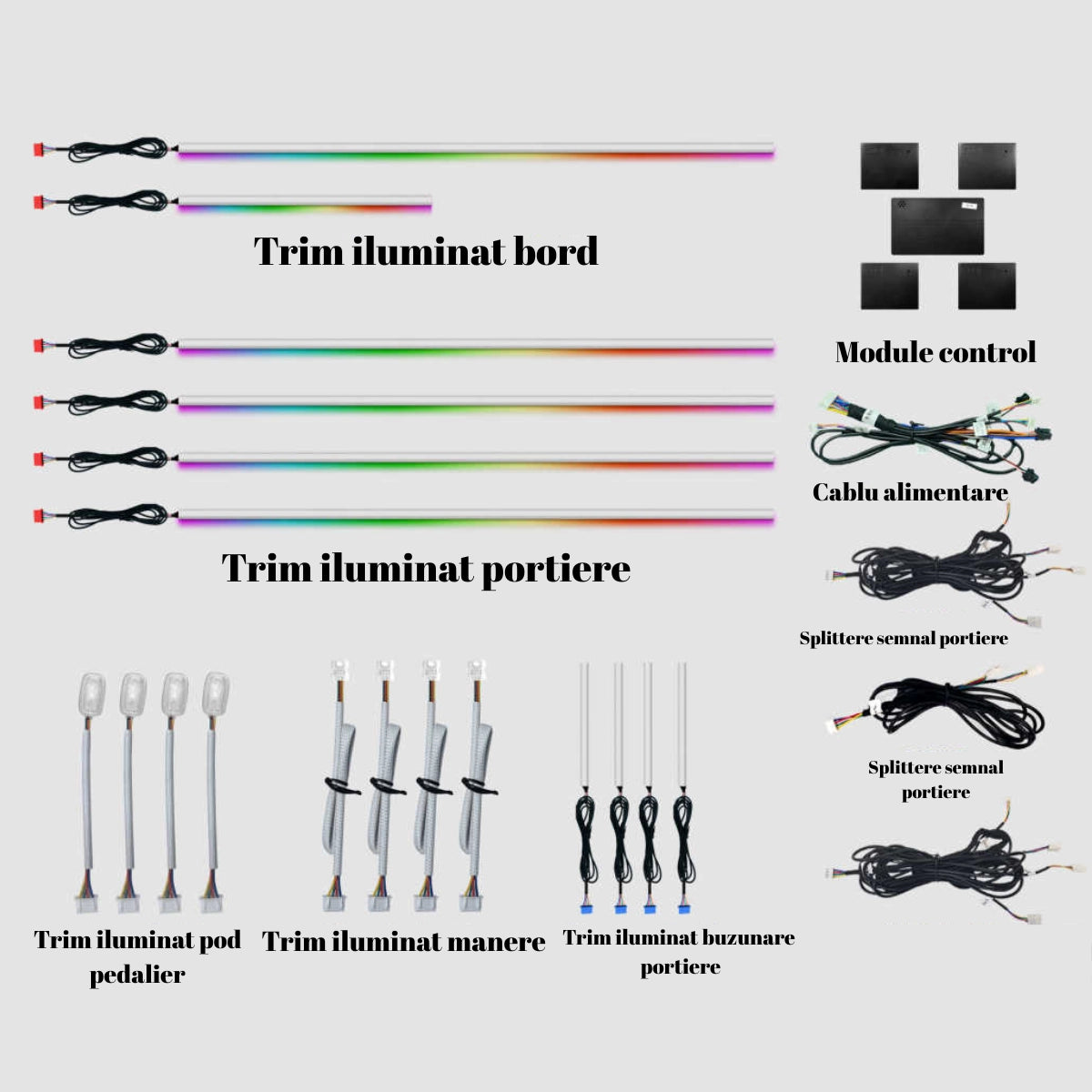 Lumini ambientale dedicate Mercedes-Benz S Class W221 2005-2013, RGB Acrilice 18 in 1 Dinamice cu efect symphony, Control din Aplicatie Bluetooth