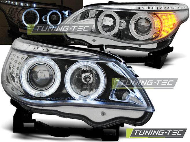 Faruri compatibile BMW E60/61 Angel Eyes LED Chrome