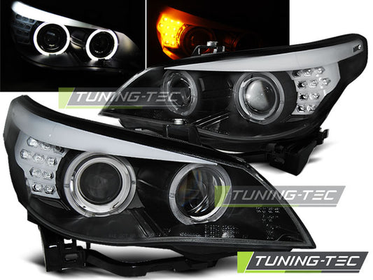 Faruri compatibile BMW E60/61 Angel Eyes LED Black