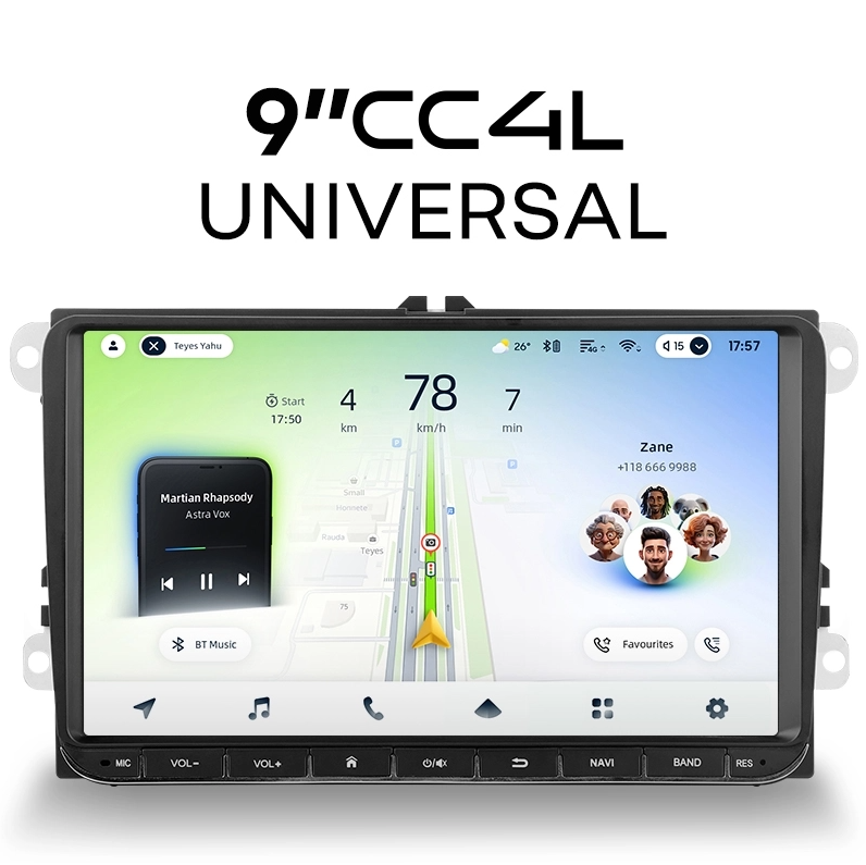Navigatie Auto Teyes CC4L, 2-DIN, Interfata 3D, VW Skoda Platforma PQ, 4GB RAM, 64GB, 9 inch, IPS, Touchscreen, CarPlay Wireless, Android Auto, Bluetooth 5.1, Negru