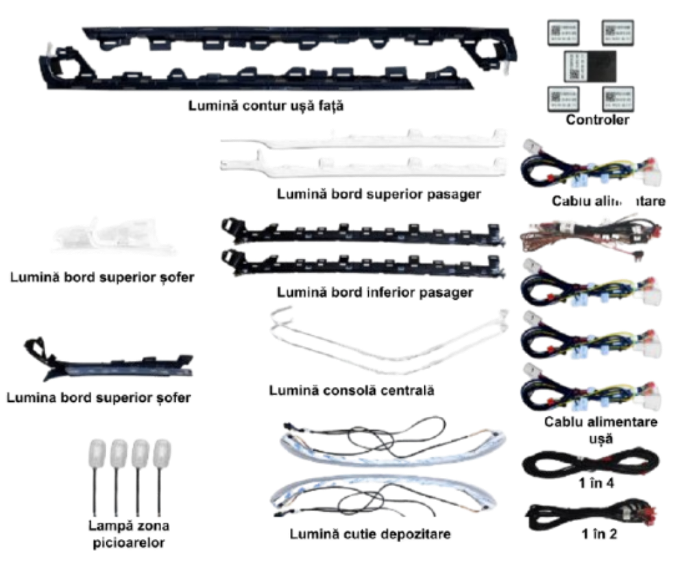 Lumini ambientale dedicate Mercedes-Benz A-Class W176 2012-2018, RGB Acrilice 16 in 1 Dinamice cu efect symphony, Control din Display original