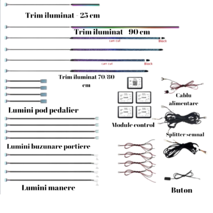 Lumini ambientale universale ,RGB Acrilice 18 in 1 Trim, dinamice efect symphony, Control din Aplicatie Bluetooth / Buton